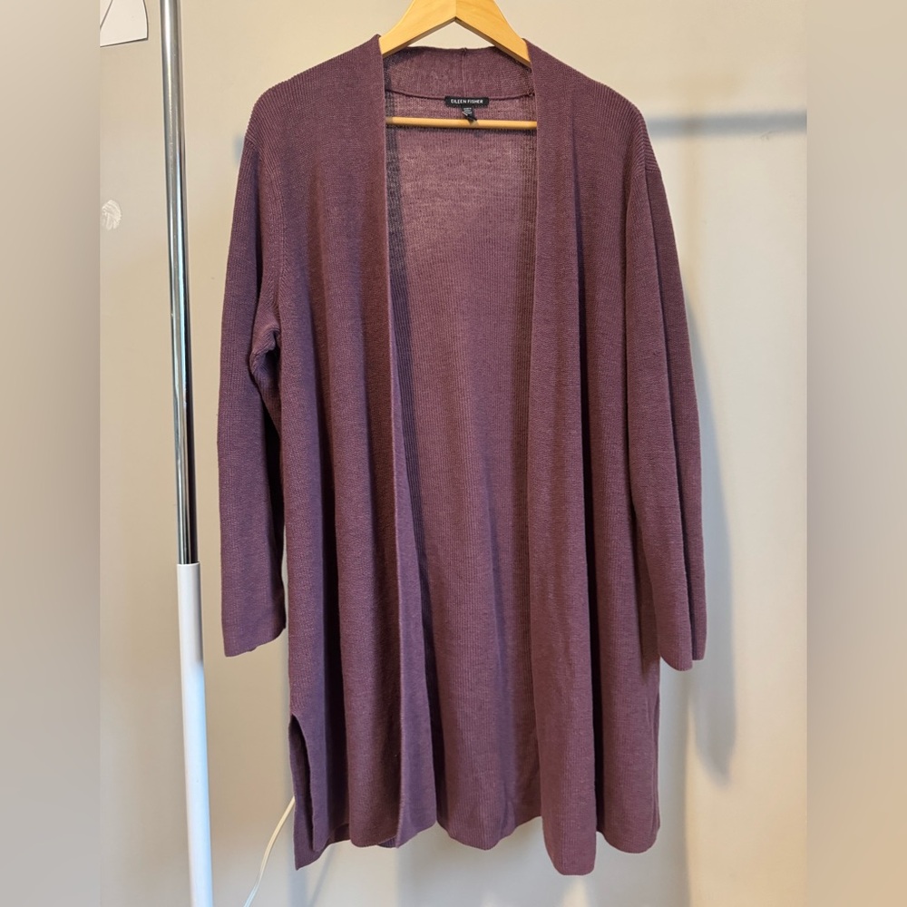 Eileen Fisher Organic Linen and Organic Cotton Open Front Long Cardigan